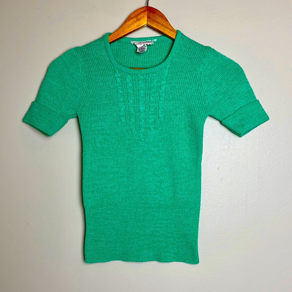 Vintage An Original Import Green Fitted Short Sleeves Ribbed Sweater Top